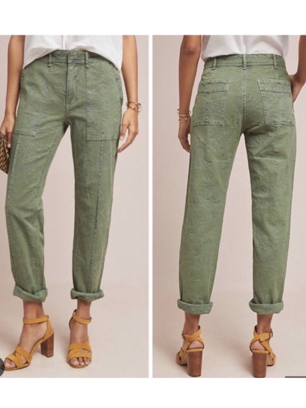 Anthropologie The Wanderer Green Leaf Jacquard Straight Leg Jeans 28